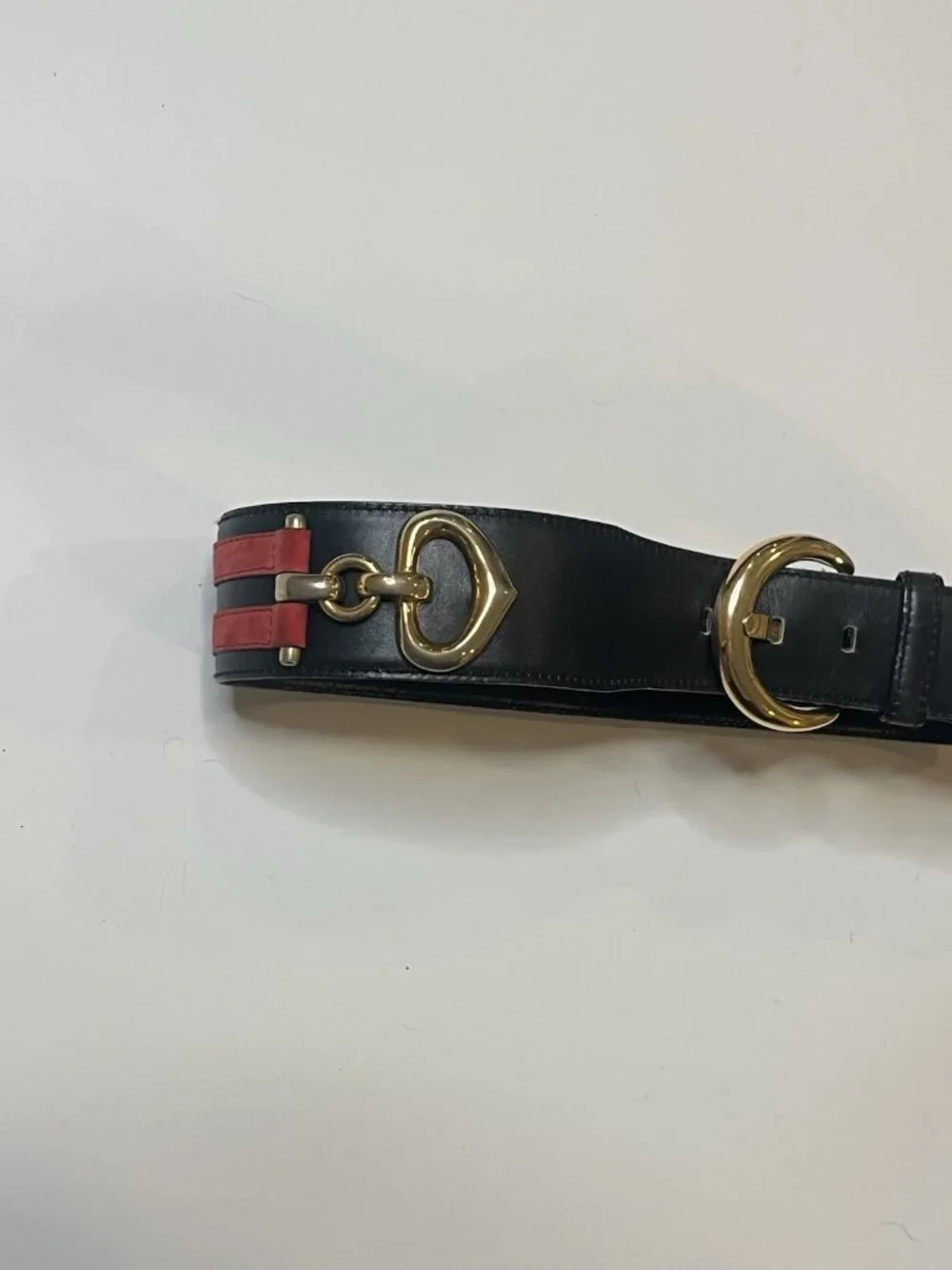 Vtg Escada Western Germany Leather Belt Horsebit Gold Buckle Black Red 36